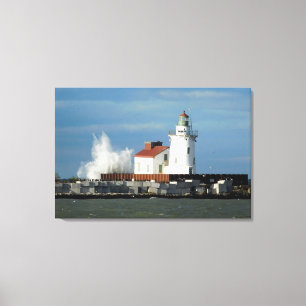 Impressão Em Tela Farol do Lago Erie com Tela de Onda