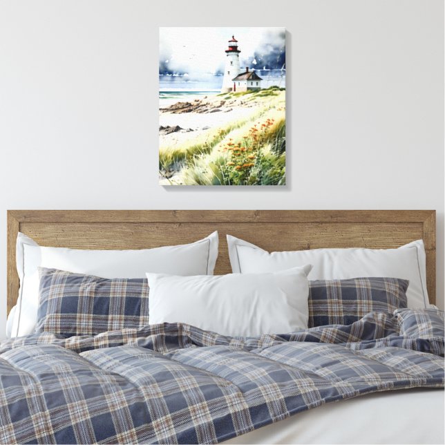 Impressão Em Tela Farol e cena de praia (Insitu(Quarto))