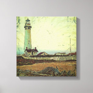 Impressão Em Tela farol náutico do vintage da pintura a óleo do