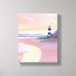 Impressão Em Tela Farol Pastel | Aquarela da Costa da Praia