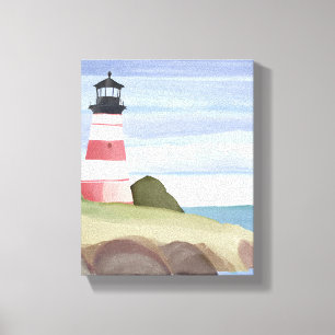 Impressão Em Tela Farol Vermelho Pintura em Aquarela do Oceano Cos