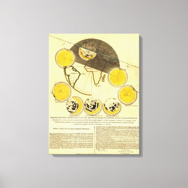 Impressão Em Tela Fases da Lua ao redor do mapa da Terra (Frente)