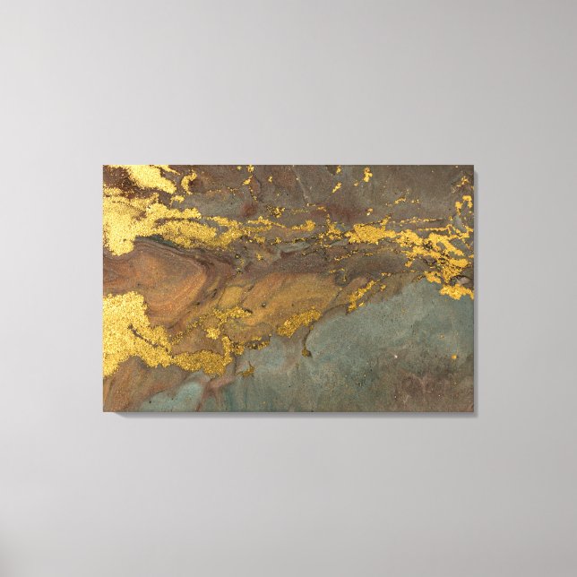 Impressão Em Tela Faux Marble Dourado, Cinzas, Verde, tons castanhos (Frente)