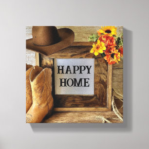 Impressão Em Tela Felicidade em Casa Cowgirl Estilo Cowboy Com Botas