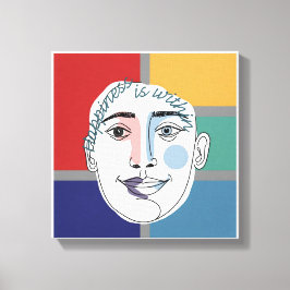 Impressão Em Tela "Felicidade está Dentro" Arte de Linha Facial Mini