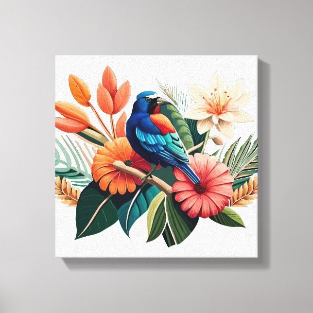 Impressão Em Tela Felicidade tropical: Fusão vibrante da Flora (Frente)