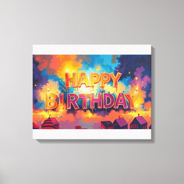 Impressão Em Tela Feliz aniversário (Frente)