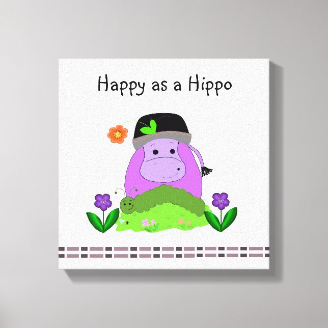 Impressão Em Tela Feliz como um Hipopótamo (Frente)