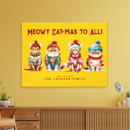 Impressão Em Tela Feliz de Gato Engraçado Amarelo saudações de Natal