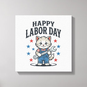 Impressão Em Tela Feliz Dia do Trabalhador Gato Patriota Desenho Vin