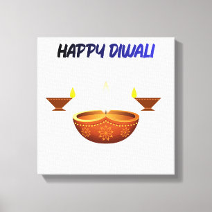 Impressão Em Tela Feliz Diwali Lâmpada de Óleo Tradicional Festival 