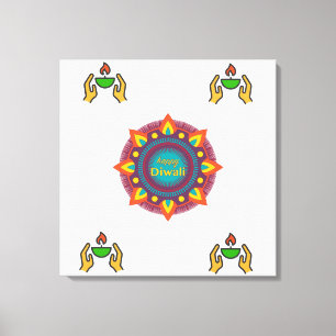 Impressão Em Tela Feliz Diwali Lâmpada de Óleo Tradicional Festival 