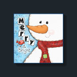 Impressão Em Tela Feliz e Bright Christmas Snowman e Red Bird<br><div class="desc">Este design de Natal é uma pintura digital mestiça que apresenta um bonitinho bonitinho bonitinho com um padrão de gingham. Ele veste um nariz grande de cenoura e um cachecol vermelho com uma colagem de letras e uma mancha verde costurada no lugar. Um passarinho vermelho passa como se cumprimentasse seu...</div>
