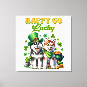 Impressão Em Tela Feliz e Sortudo Husky Fofo Dia de São Patrício