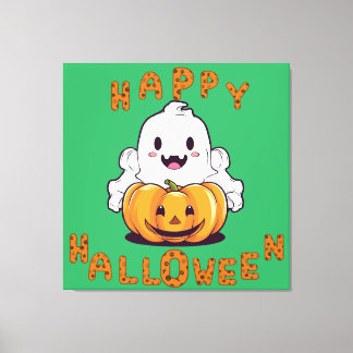 Impressão Em Tela Feliz Fantasma do Halloween sentado numa abóbora