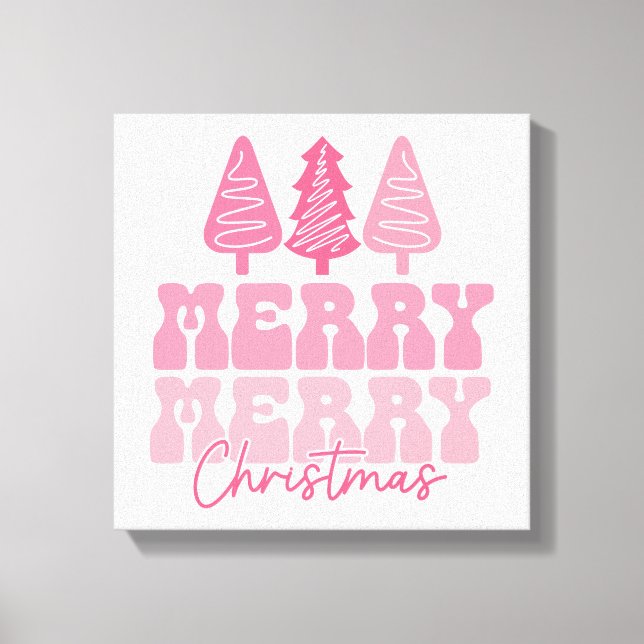 Impressão Em Tela Feliz Feliz Natal - Design de Férias Rosa (Frente)