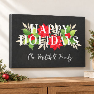 Impressão Em Tela Feliz Feriado Cinza Natal Família Floral