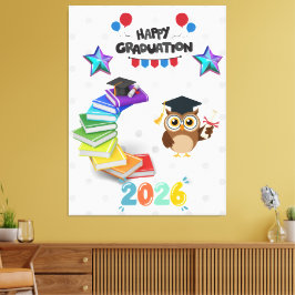 Impressão Em Tela Feliz Graduação 2026 - Coruja Fofa & Livros