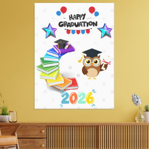 Impressão Em Tela Feliz Graduação 2026 - Coruja Fofa & Livros