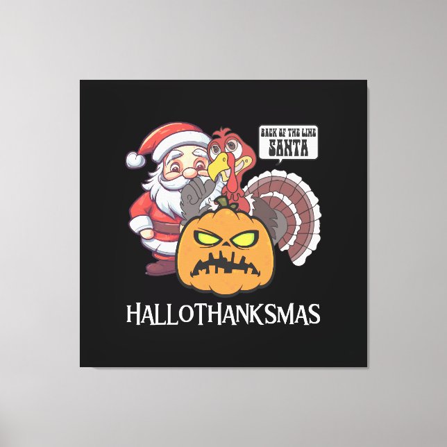 Impressão Em Tela Feliz Hallothanksmas (Frente)
