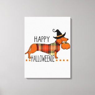 Impressão Em Tela Feliz Halloweenie Cachorro Engraçado Queda Dia das