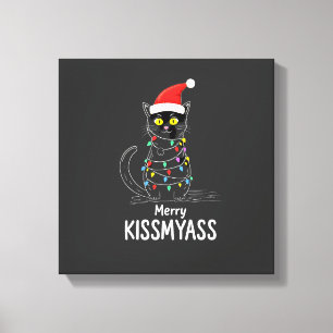 Impressão Em Tela Feliz Kissmyass Gato Divertido Luzes de Natal Prem