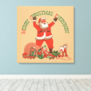 Impressão Em Tela Feliz Natal a Todos! Santa Claus Vintage