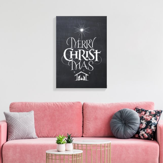 Impressão Em Tela Feliz Natal Cristão Jesus Deus Black Chalk (Insitu(Sala de estar))