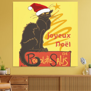 Impressão Em Tela Feliz Natal Le Chat Noir Com Árvore Dourada Estili