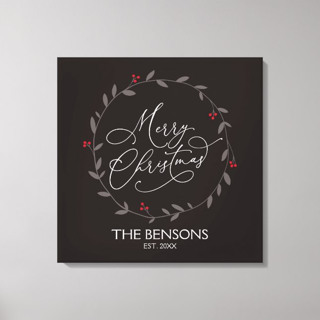 Impressão Em Tela Feliz Natal - Nome da Família / Est. SVG Feriado (Frente)