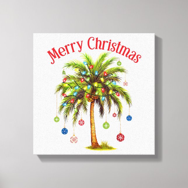 Impressão Em Tela Feliz Natal Palm Tree Light Havaiana Tropical (Frente)