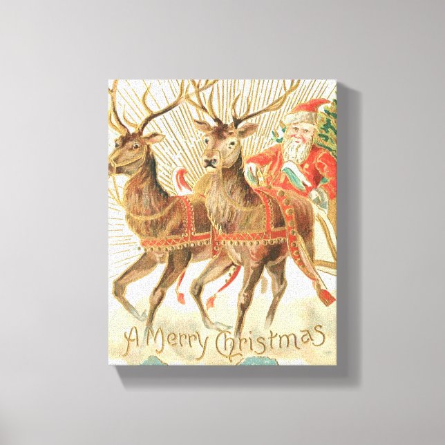 Impressão Em Tela Feliz Natal (Papais noeis e sua Reindeer) (Frente)