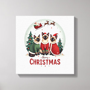 Impressão Em Tela Feliz Natal Três Santa Elfo Rena Siamês C