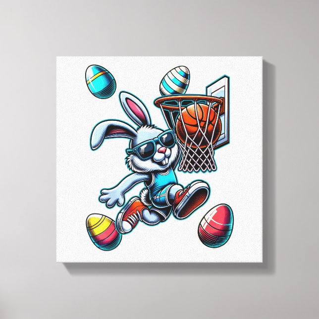 Impressão Em Tela Feliz Páscoa Basquetebol Rapazes Coelho da Páscoa  (Frente)