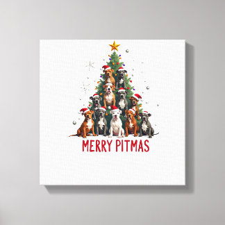 Impressão Em Tela Feliz Pitmas Pitbull Cão Suéter de Natal Feio Tr