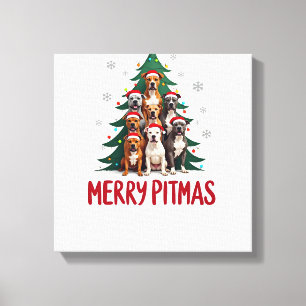 Impressão Em Tela Feliz Pitmas Pitbull Cão Suéter Feio de Natal Tr