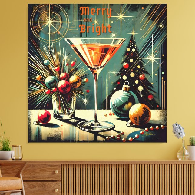 Impressão Em Tela Feliz retrorativa e Martini de Natal brilhante (Insitu(Sala de estar))