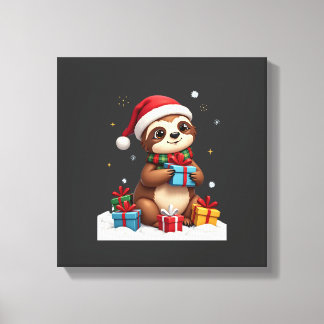 Impressão Em Tela Feliz Slothmas adorável sloth de Natal chapéu de P
