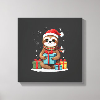 Impressão Em Tela Feliz Slothmas adorável sloth de Natal chapéu de P