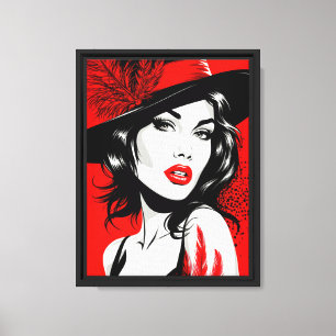 Impressão Em Tela Fêmem de Pena Vermelha no Estilo de Arte Pop Negri