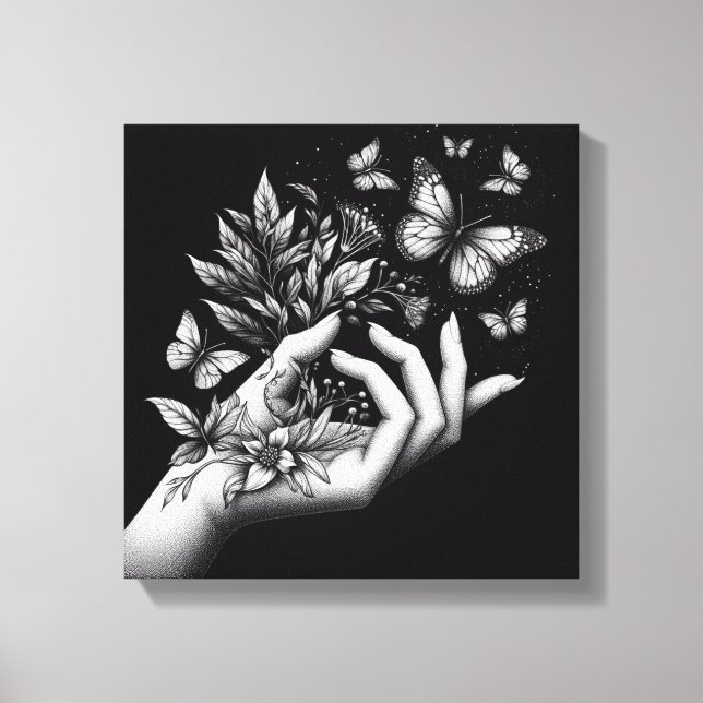 Impressão Em Tela Feminine Butterfly Illustration Minimalist Aesthet (Frente)