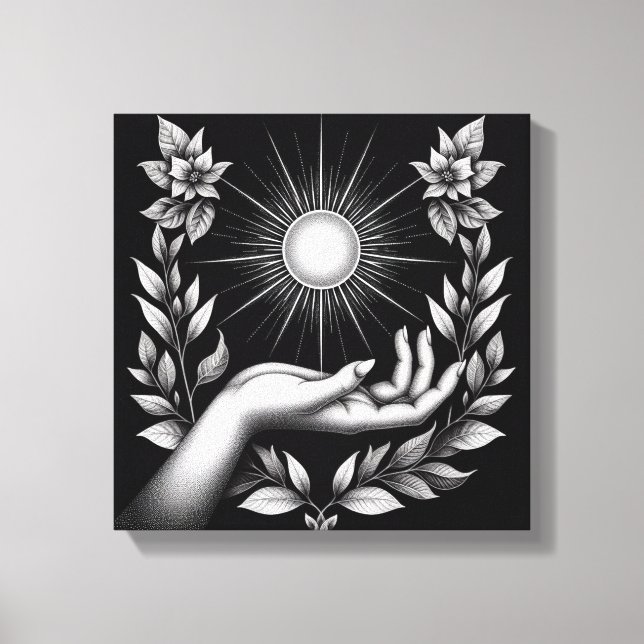 Impressão Em Tela Feminine Hand Holding Radiant Sun Illustration (Frente)