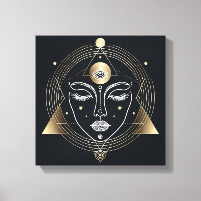 Impressão Em Tela Feminine Third Eye with Golden Geometry (Frente)