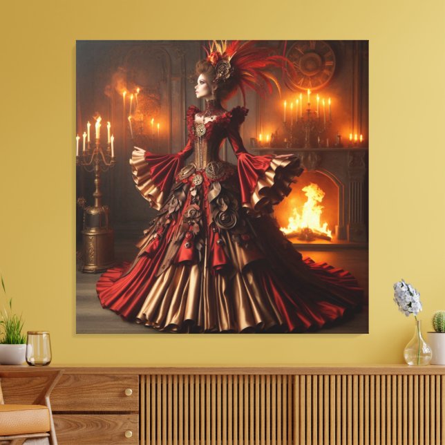 Impressão Em Tela Fênix Fire Queen Steampunk Victorunk Industrial (Insitu(Sala de estar))