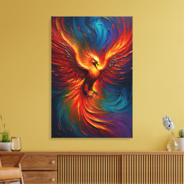 Impressão Em Tela Fênix Majestosa Fogo Abstrato Fantasia