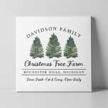 Impressão Em Tela Feriado de Fazenda de Árvore de Natal da Família P<br><div class="desc">Decoração personalizada da parede da Fazenda da árvore de Natal em verde, cinzas de carvão e cores brancas. Apresenta um moderno design de tipografia rústica com 3 árvores de Natal verdes e cortadas recentemente. Personalize com seu nome de família, localização e outro texto personalizado. Exiba em sua casa como um...</div>