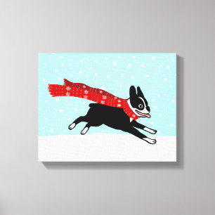 Impressão Em Tela Feriado de inverno Boston Terrier Vestindo o Red S