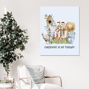 Impressão Em Tela Ferramentas de jardinagem floral aquarela e citaçã