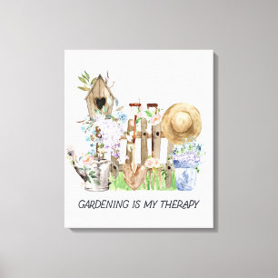 Impressão Em Tela Ferramentas de jardinagem floral aquarela e citaçã