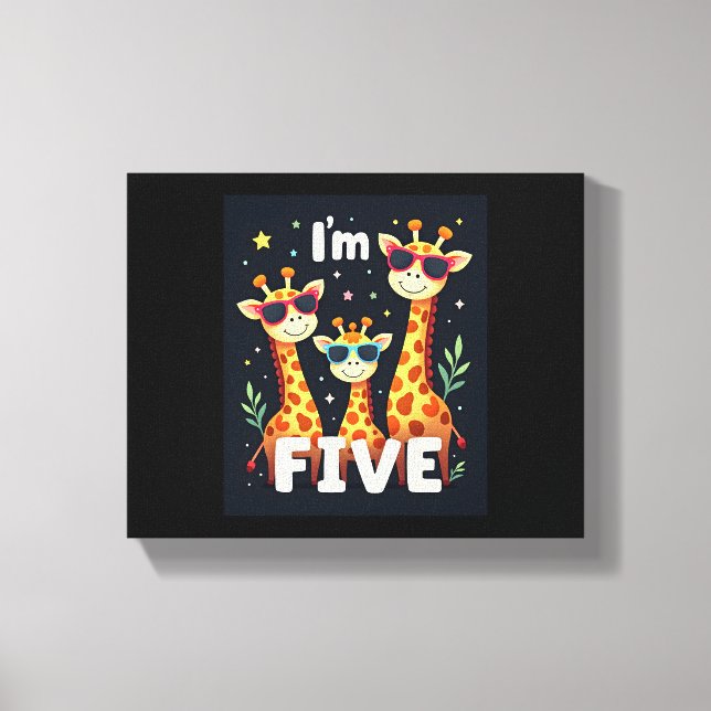 Impressão Em Tela Festa de aniversário de Girafa legal com 5 anos (Frente)
